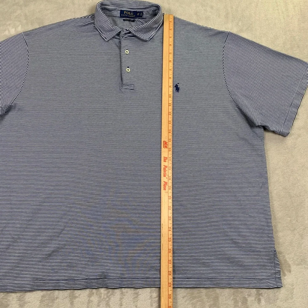 Polo Ralph Lauren Polo Shirt Mens 3XB Blue Striped Pima Soft Touch Short Sleeve